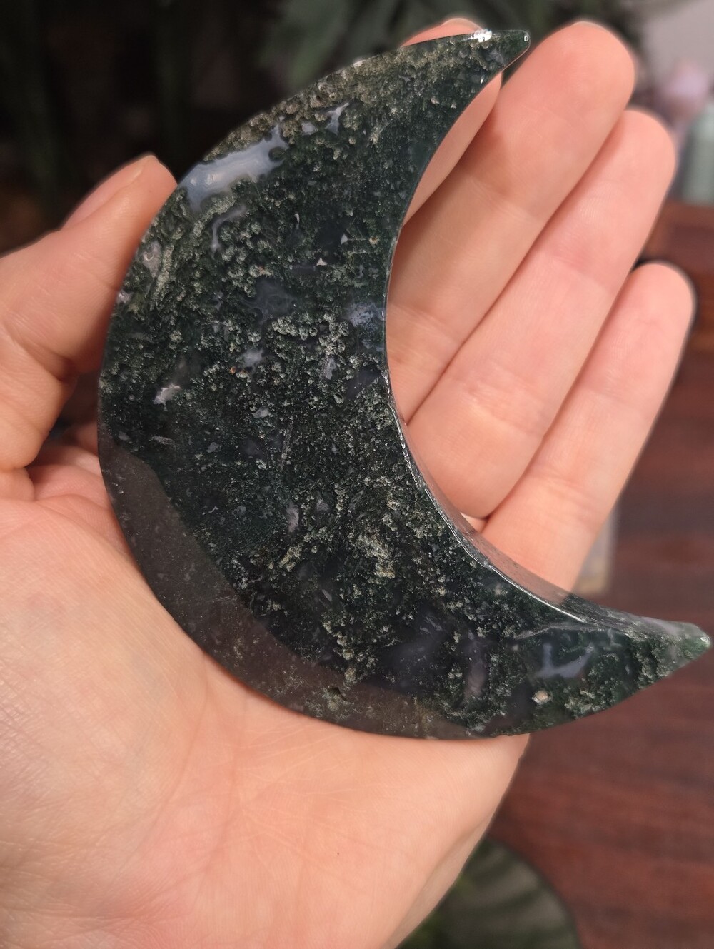Moss Agate Crescent Moon - Picture 5 of 16
